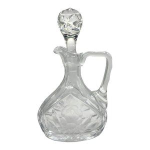 Antique Crystal Oil & Vinegar Bottle With Rose Pattern Engravings